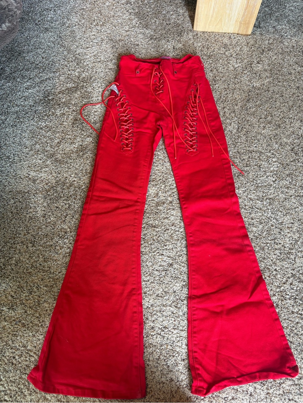 Edikted Red Lace-Up Flare Jeans